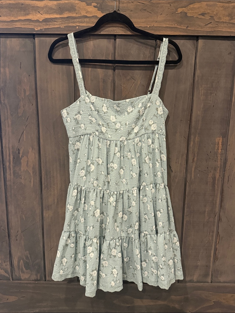 Altar'd State Sage Green Floral Tiered Mini Dress